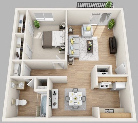 The Oasis 1 BR 1 BA Floor Plan at Waterview at Rocky Point in Tampa, FL